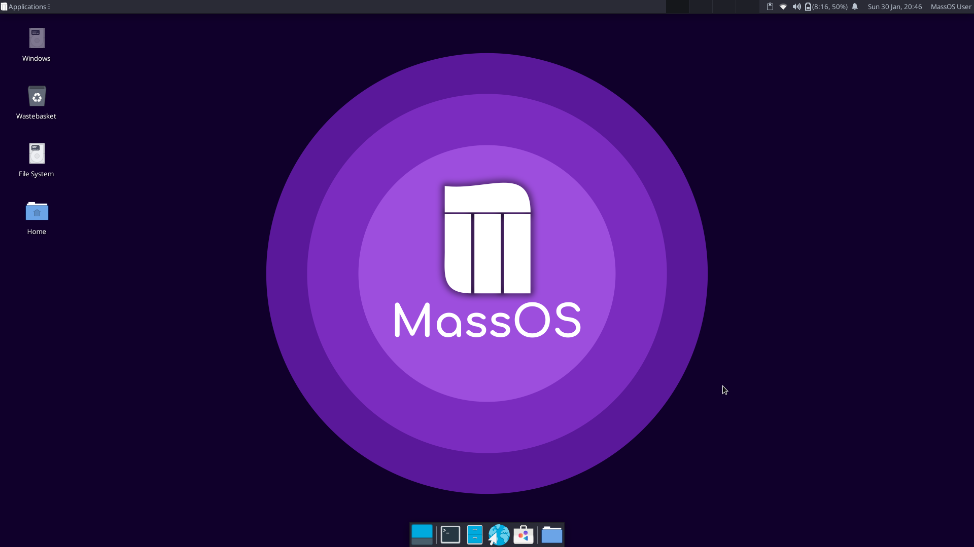Screenshot of the pure MassOS desktop without any programs open.